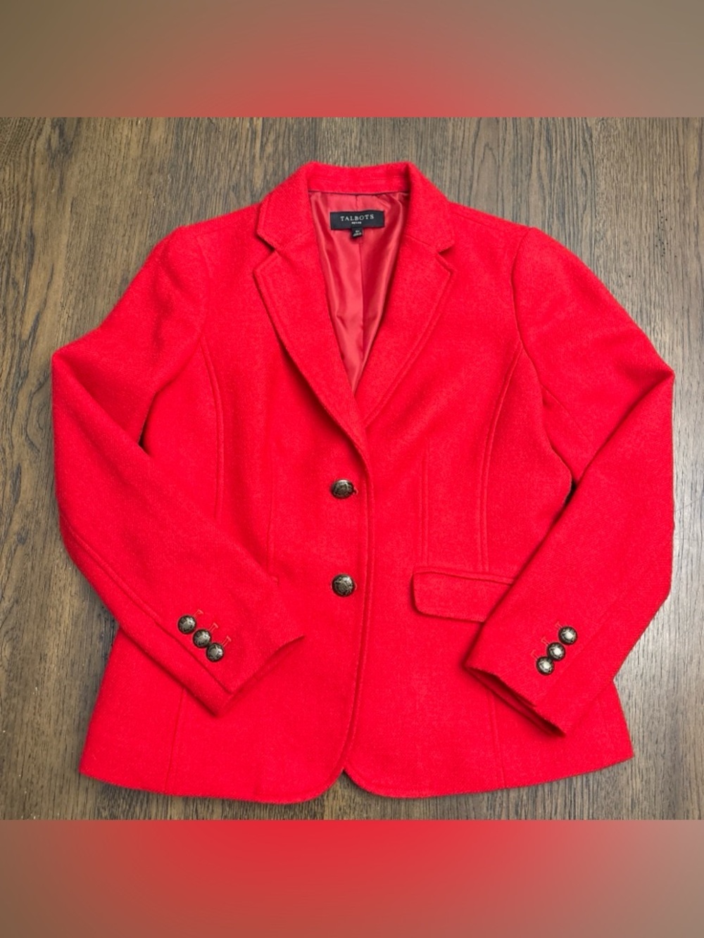 Talbots Bright Red Wool Blend Tailored Blazer